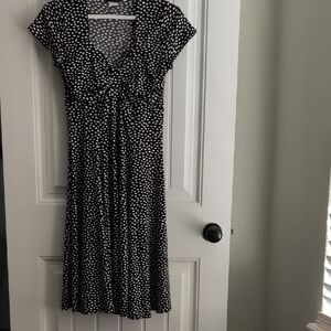 Chic Black and White Polka Dot Midi Dress